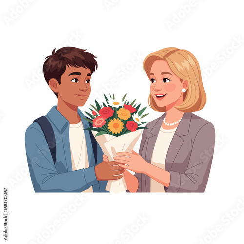 Gratitude Blooms A Student's Floral Gift to a Teacher, Expressing Appreciation