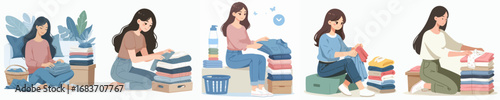 vector of a woman folding clothes