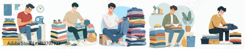 vector of a man folding clothes