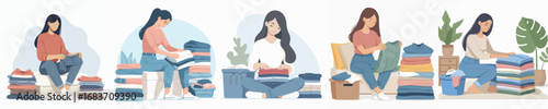 vector of a woman folding clothes