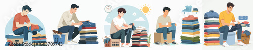 vector of a man folding clothes