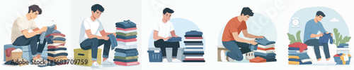 vector of a man folding clothes
