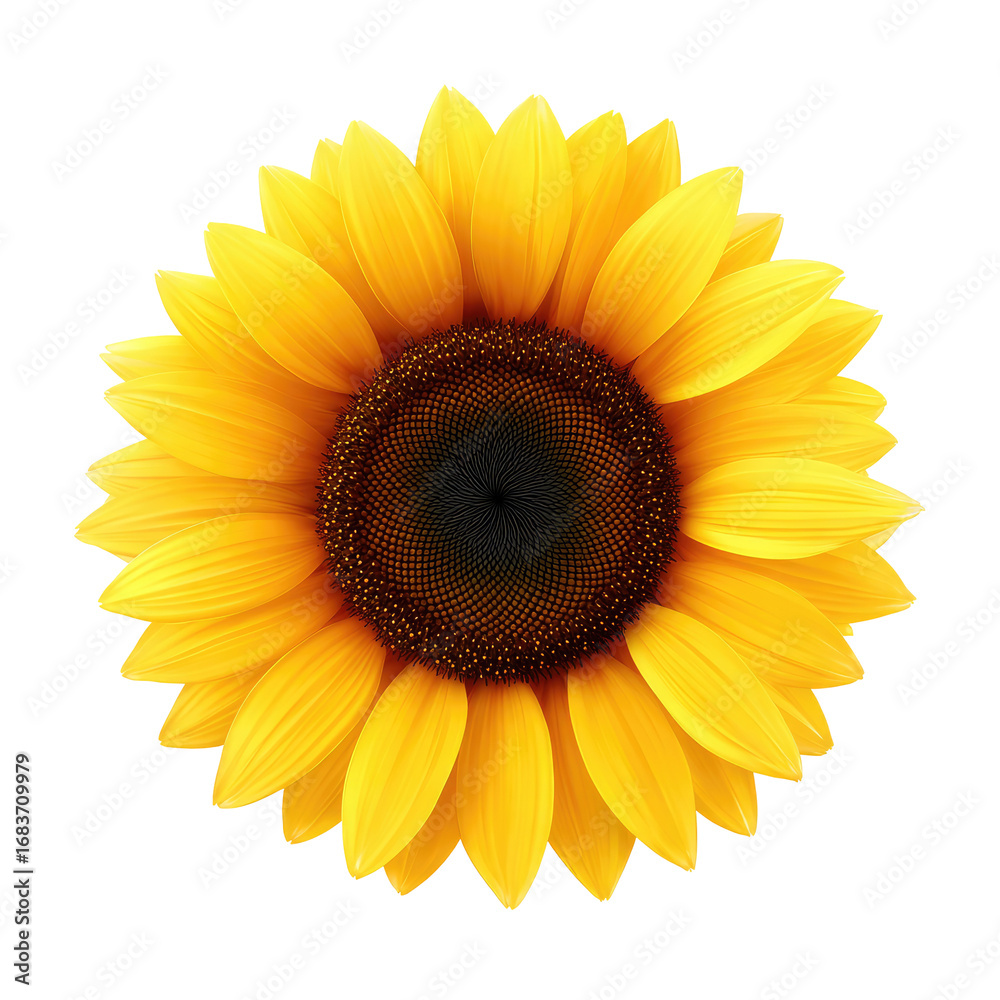 Fototapeta premium Close-up of a vibrant sunflower, with yellow petals radiating outward from a dark brown central disc