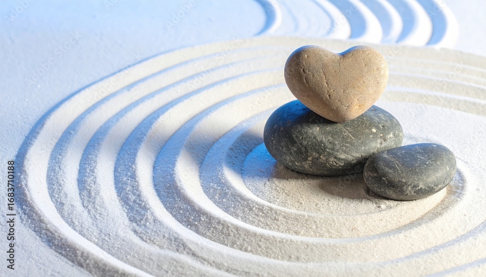 Fototapeta premium Zen stones on sand, concentric circles