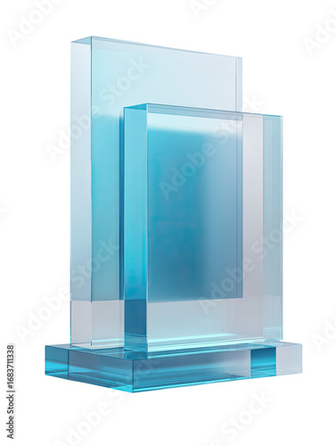 Two translucent light-blue glass rectangular awards stacked