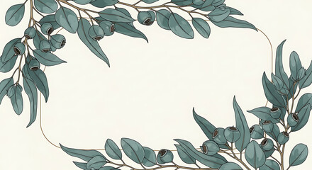 Vintage botanical illustration of eucalyptus leaves forming a decorative border