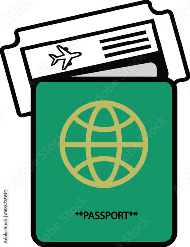 Passport and boarding pass icon
