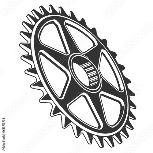 Illustration of a cogwheel with a central hub and radiating spokes, featuring a toothed outer rim design vector illustration