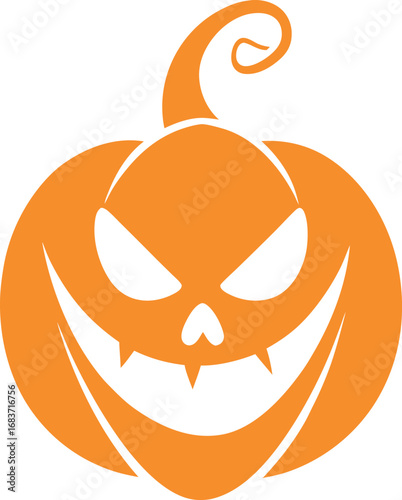 Orange halloween pumpkin jack o lantern with scary face isolated on white background