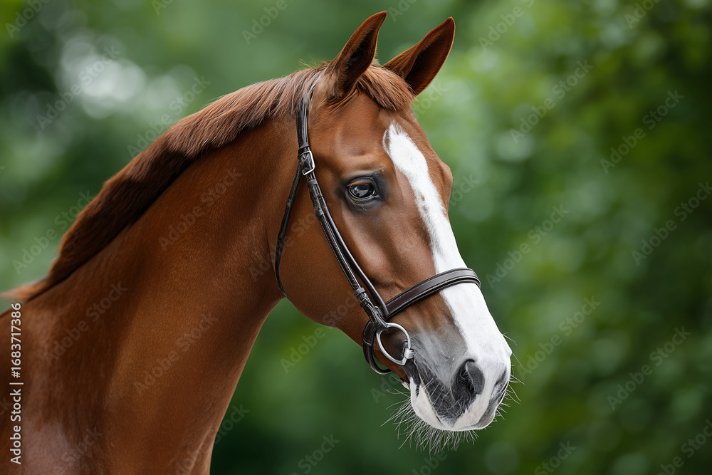 Naklejka premium A close-up shot of a majestic brown horse head, showcasing its elegant features and calm demeanor