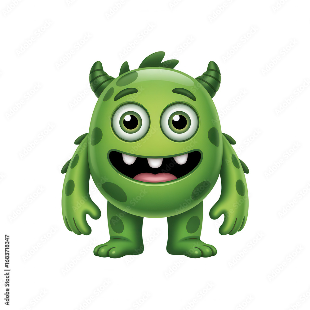 Fototapeta premium Cute Green Cartoon Isolated on White Background