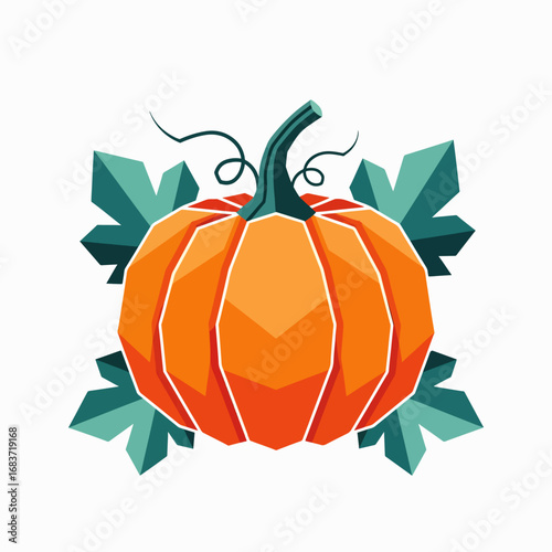 Harvest Autumn Orange Pumpkin with Green Leaves Celebrating Fall Season