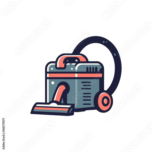 A colorful, stylized vacuum cleaner in a minimalist setting, showcasing its design and functionality