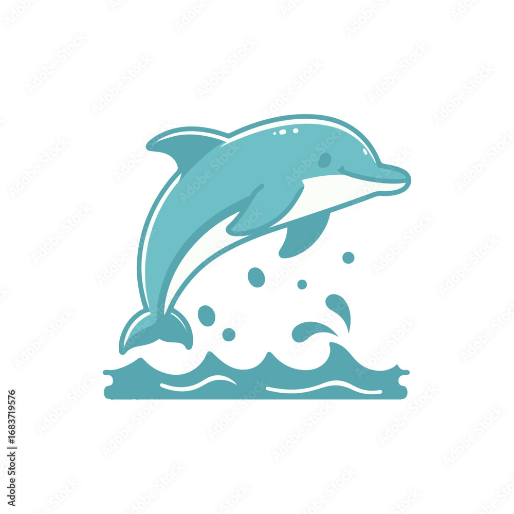 Naklejka premium A playful dolphin leaps joyfully above the ocean waves, splashing water droplets around