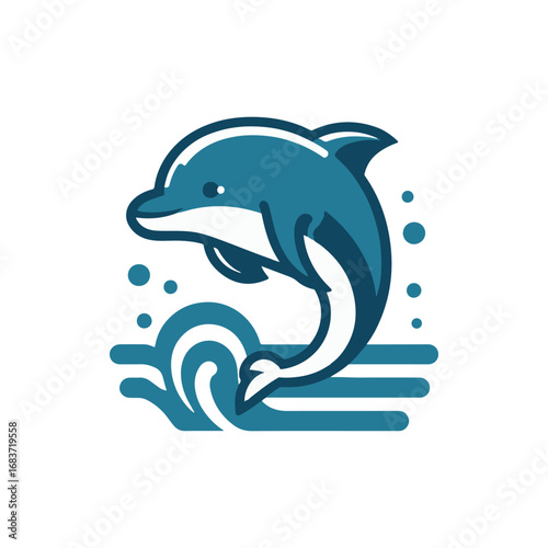 A playful dolphin leaps above the ocean waves, surrounded by bubbles in a serene seascape