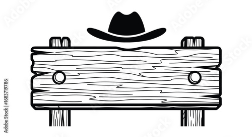 Western frontier wooden stocks and cowboy hat illustration