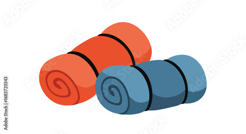 Two rolled sleeping bags ready for outdoor adventure and camping trips