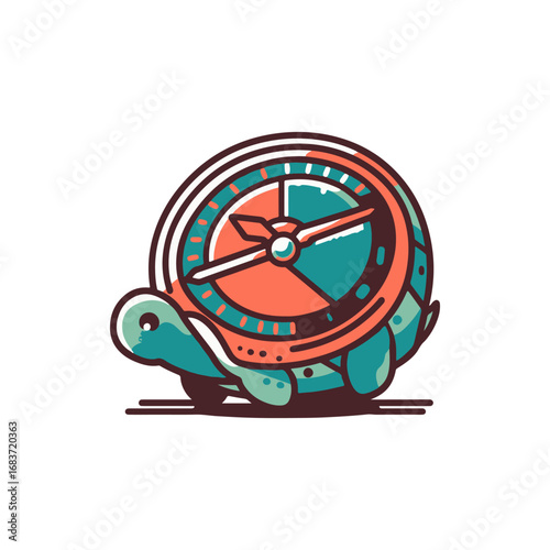 A whimsical turtle with a colorful clock shell, symbolizing the passage of time in a playful setting