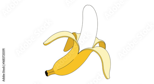 A yellow ripe banana partially peeled revealing its white flesh healthy fruit snack