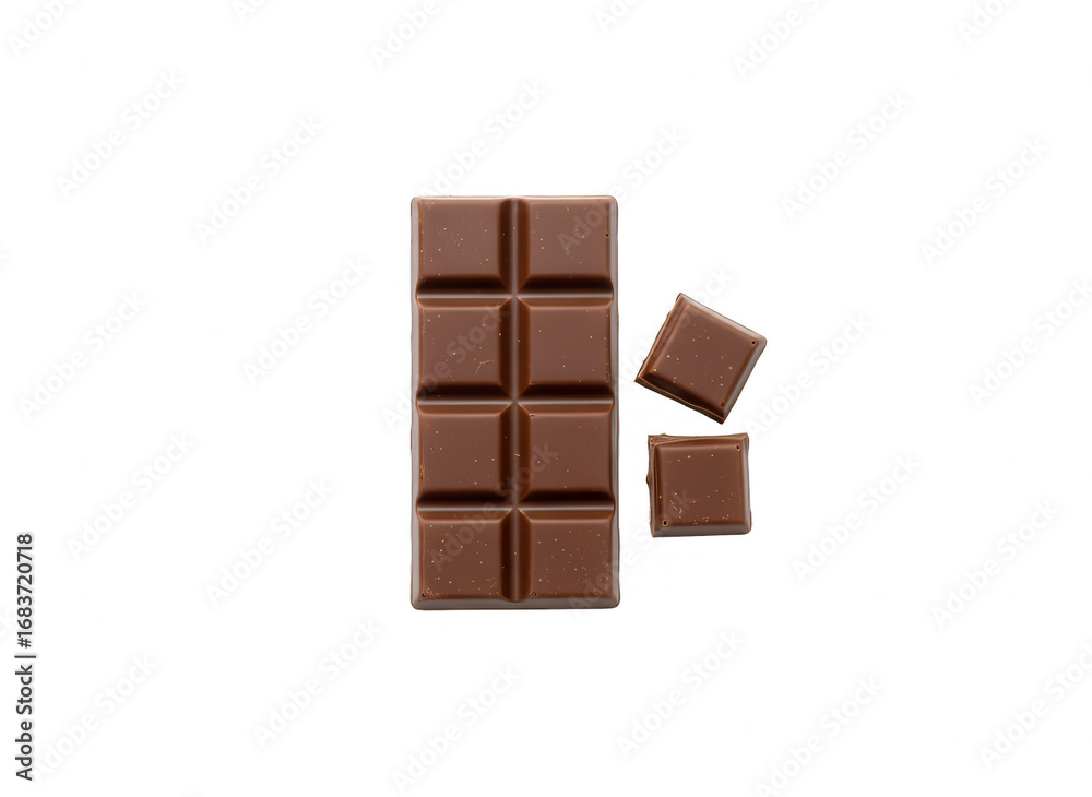 Fototapeta premium Chocolate Bar with Two Cubes on White Background