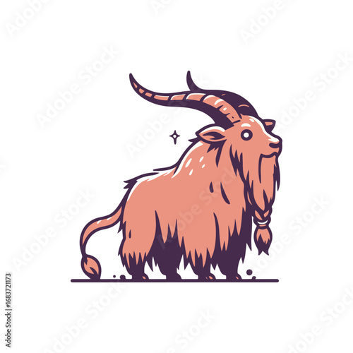 Cartoon-style illustration of a goat with a braided beard standing proudly on a plain background
