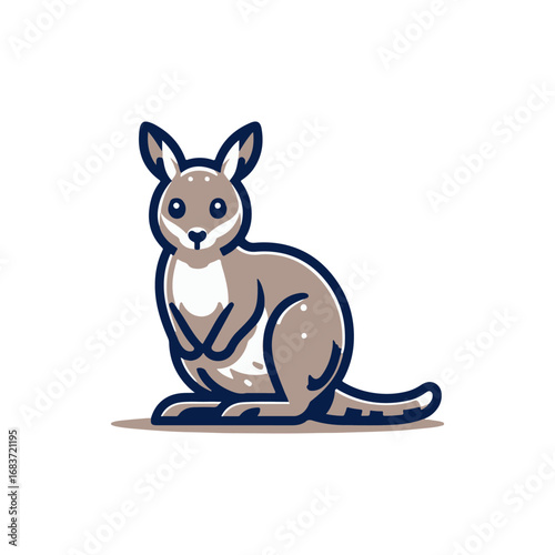 Cartoon-style illustration of a kangaroo sitting, showcasing its playful demeanor in a minimalist setting