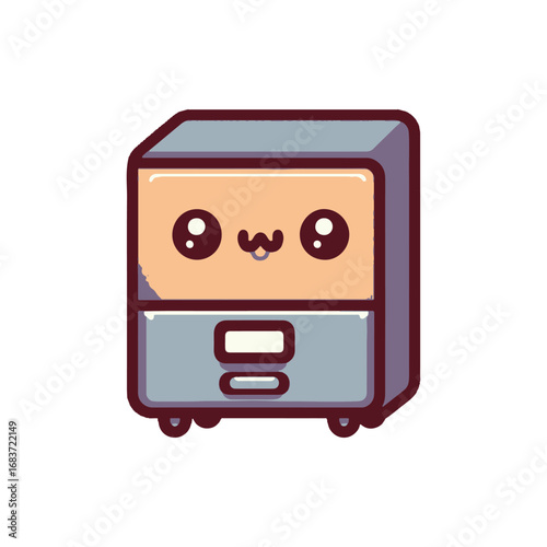 Cute animated character of a smiling refrigerator with a friendly face and rounded edges