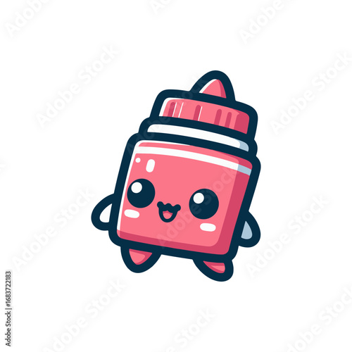 Cute animated character of a smiling pink condiment bottle with a playful expression