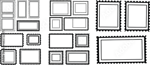 Collection of vintage perforated postage stamp borders and frames vector