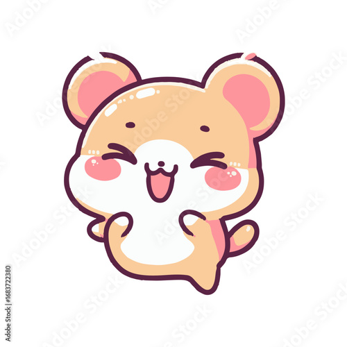 Cute cartoon animal character with a joyful expression, set against a simple white background, ideal for children's products