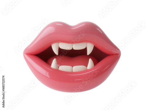 Vampire Lips with Fangs Isolated on White Background