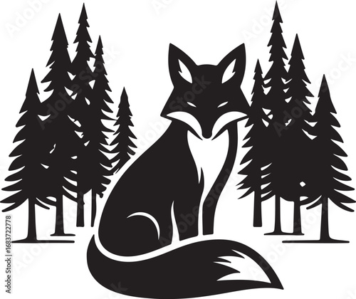 Majestic Fox Among Tall Pine Trees in Dark Forest
