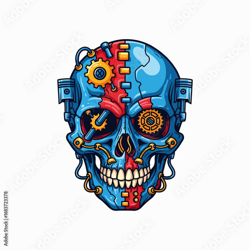 Intricate Steampunk Mechanical Skull with Gears and Pistons Artwork