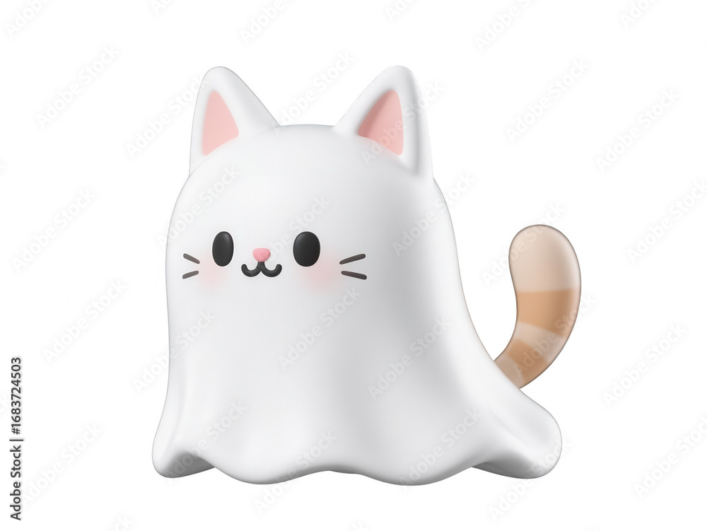 Obraz premium Cute Ghost Cat Costume on White Background