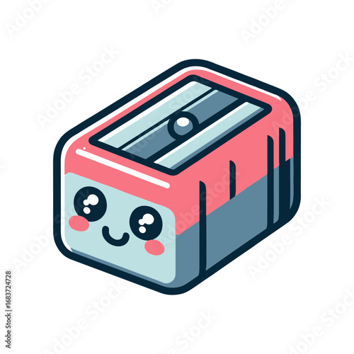 Cute cartoon eraser character with a smiling face, resting on a white background, ideal for children's stationery