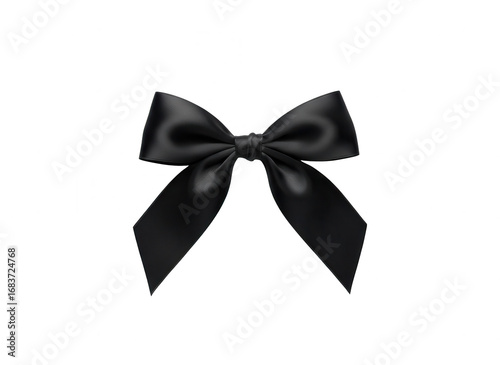 Elegant Black Satin Bow on White Background