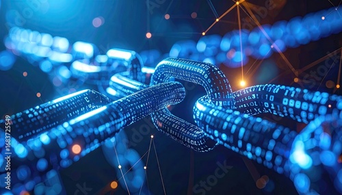 Glowing Blue Blockchain Visualization Secure Supply Chain Tracking