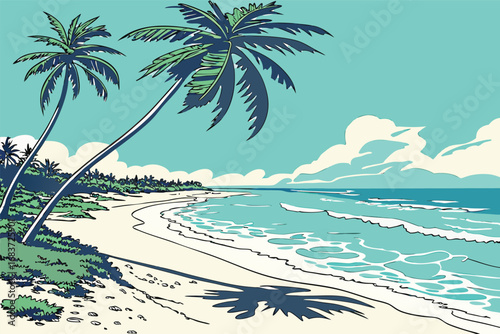 Vibrant tropical beach paradise with turquoise waters and lush greenery