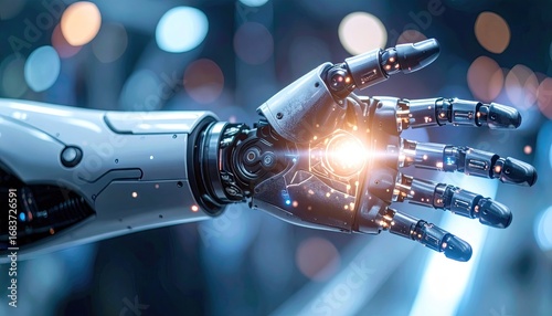 Glowing Cybernetic Hand with Data Overlays