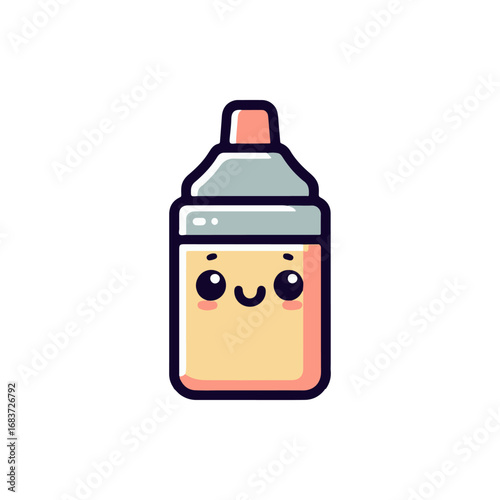 Cute cartoon illustration of a smiling glue bottle with a playful expression on a white background