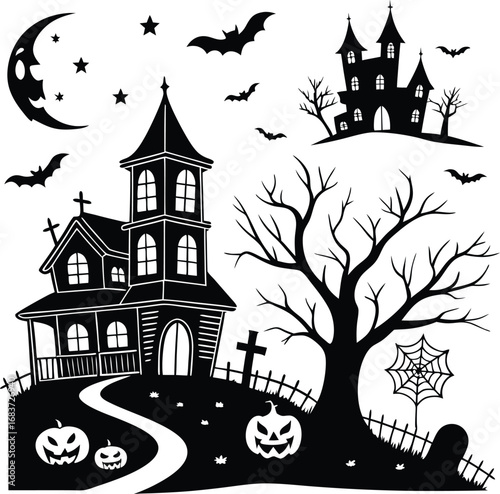Spooky Halloween Haunted House Vector, Haunted House vector EPS files