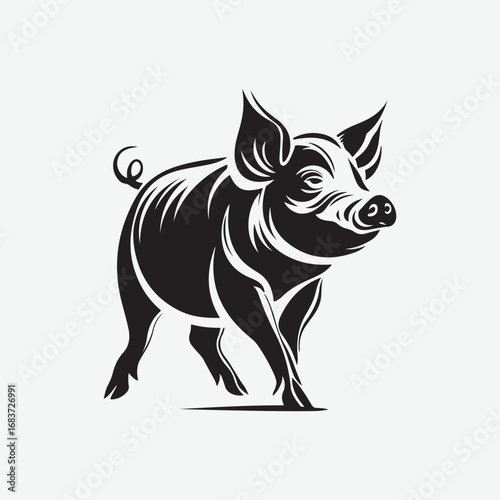 Pig Animal Flat Symbol Black Art, Pig Lover Silhouette Design Concept