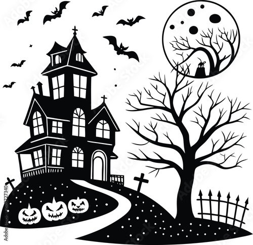 Spooky Halloween Haunted House Vector, Haunted House vector EPS files