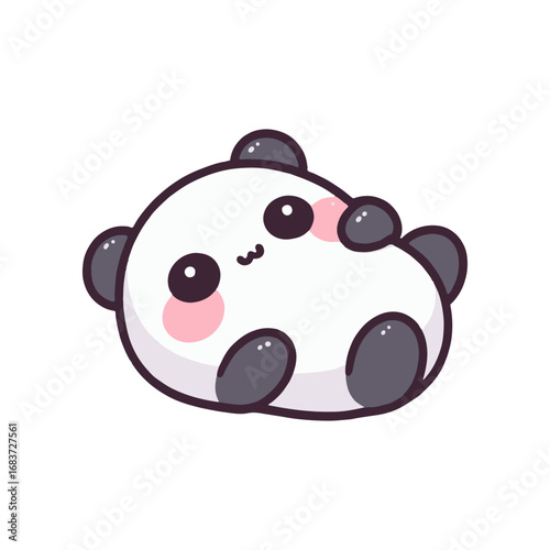 Cute cartoon panda character laying on its back, surrounded by a minimalistic white background
