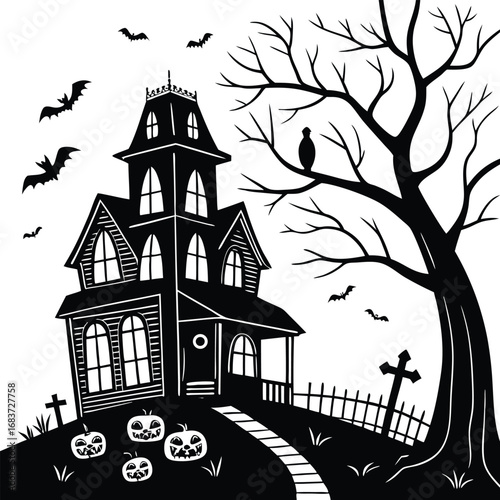 Spooky Halloween Haunted House Vector, Haunted House vector EPS files