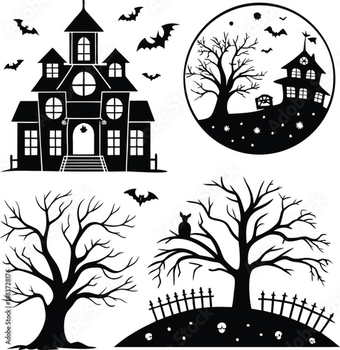 Spooky Halloween Haunted House Vector, Haunted House vector EPS files