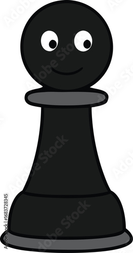 Stylized black chess pawn character illustration vector graphic for strategic game design transparent background
