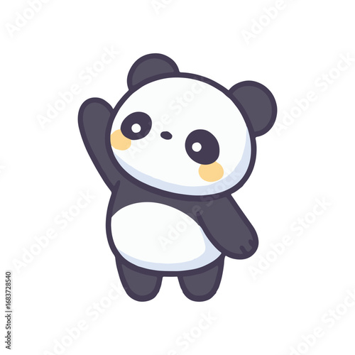 Cute cartoon panda waving cheerfully, set against a simple white background, ideal for children's themes