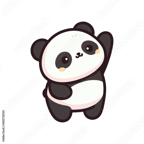 Cute cartoon panda waving cheerfully against a plain background, ideal for children's products