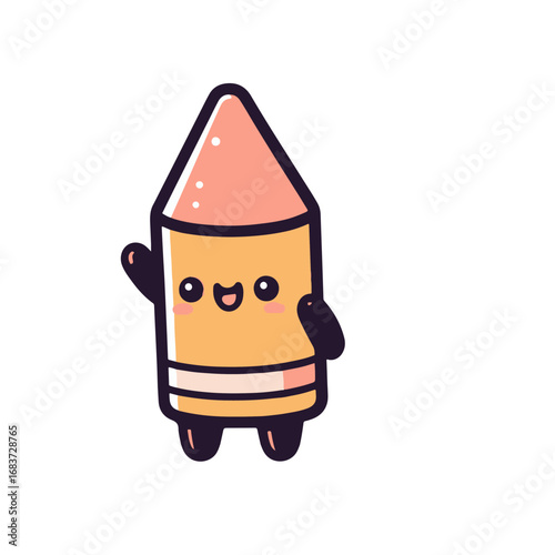 Cute cartoon pencil character waving cheerfully against a plain background, ideal for educational materials (1)